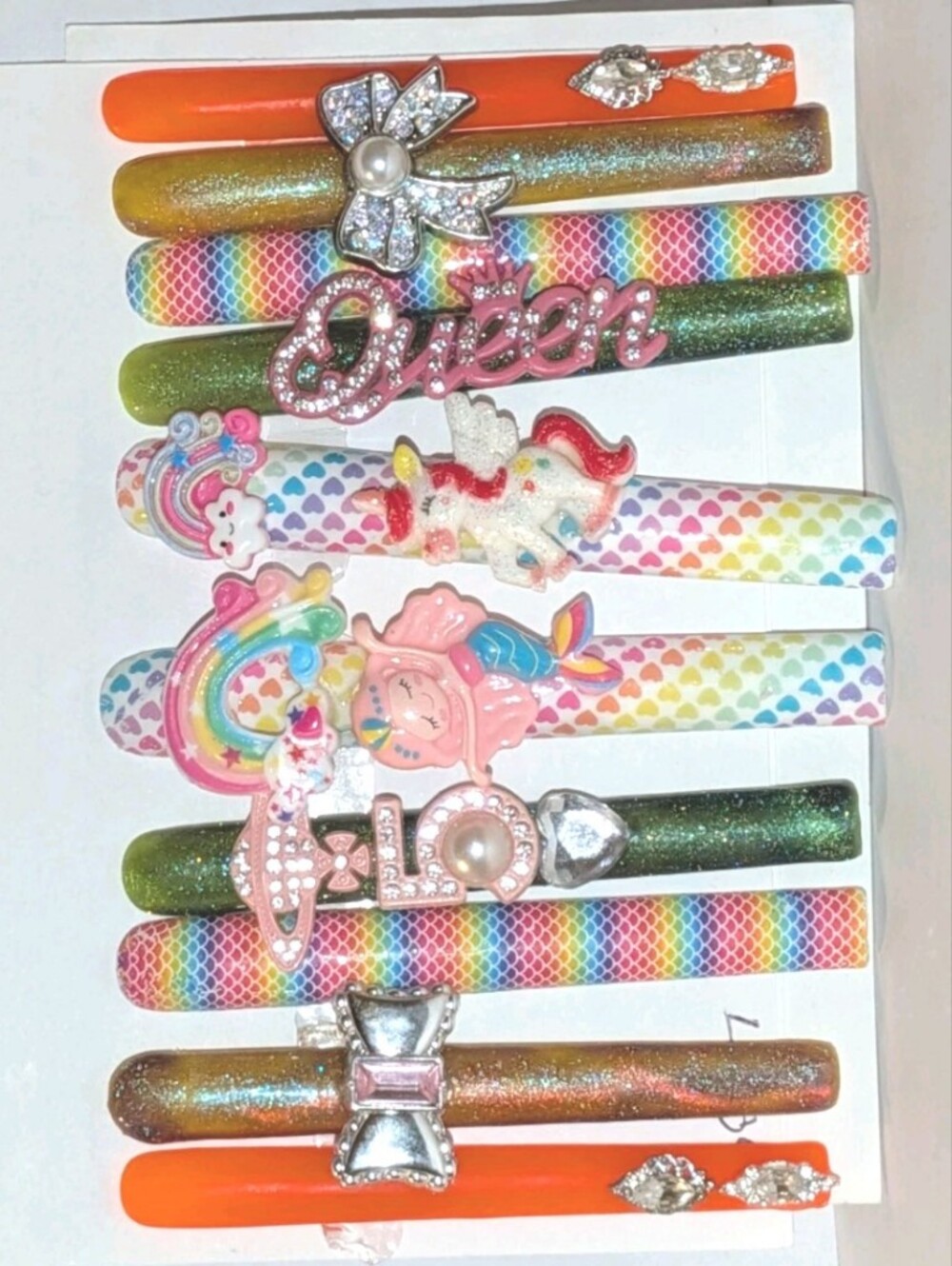 SolddddHand Crafted 6Xl Acrylic Rainbow & Orange Press-On Nails Set with Charms - Picture 12 of 16